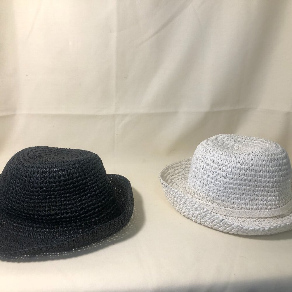 Two Black and White Raffia Hats
